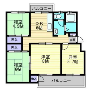 旭川ハイツ B棟【3階】の間取り