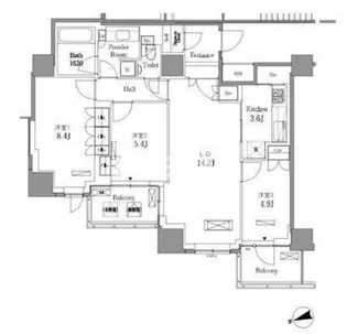 レジディアタワー目黒不動前【25階】の間取り