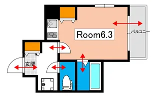 ジュネス鹿田【2F~8F】【8号室タイプ】【1Rのセパ部屋】【8階】の間取り