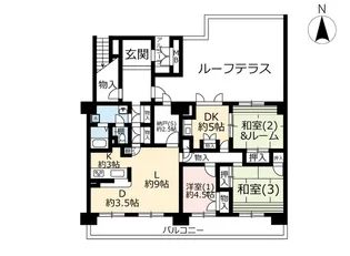 UR港北ニュータウンサントゥール中川【12階】の間取り