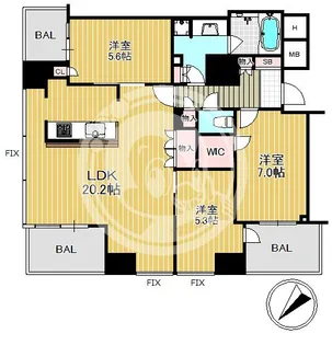 クレヴィアタワー中之島【20階】の間取り