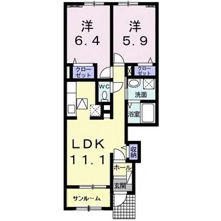 プラシード串木野II【1階】の間取り