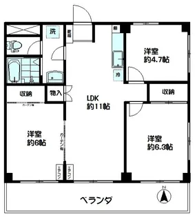 アーバンハイツ八幡【3階】の間取り