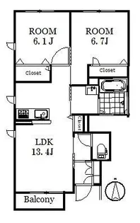 シャーメゾンハンザワII【1階】の間取り