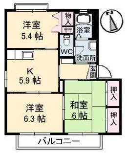 YMハイツ B棟【1階】の間取り