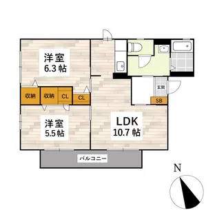 アイビーB棟【2階】の間取り