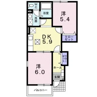 ル トワ ヴェールB【1階】の間取り