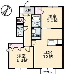 ウィステリア B【1階】の間取り