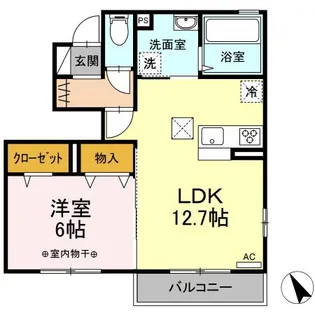 酒田市Droom1LDK【ドルシオーレ103】【1階】の間取り