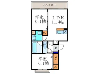 グランソレイユ西院【1階】の間取り