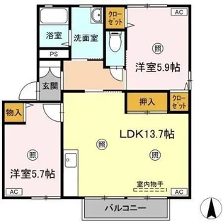 ラシェット エムザ C棟【1階】の間取り