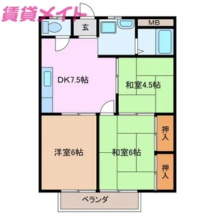 シティーハイツキャッスルB棟【2階】の間取り