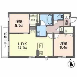 ヴォアソルテY【2階】の間取り