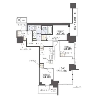 シエリアタワー大阪堀江【27階】の間取り