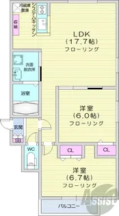 ジュネスコート南20条【4階】の間取り