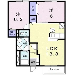 クレセント上乃木B【1階】の間取り