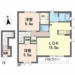 グランマスト杉井流II B棟【2階】の間取り
