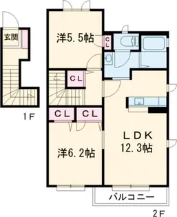 雪月花 1番館 A【2階】の間取り