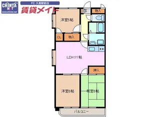 高茶屋豊城【1階】の間取り