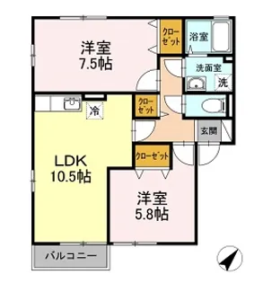 ベルデュール吉田 B棟【2階】の間取り