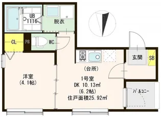 1DKの間取り画像