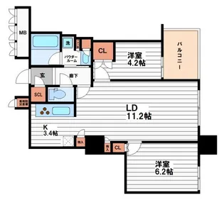 ブランズタワー大阪本町【29階】の間取り