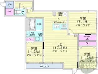 アルファスクエア宮の森2条【1階】の間取り