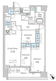 レガシス中目黒【14階】の間取り