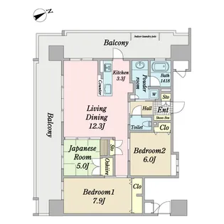 ル・サンク旭橋【12階】の間取り
