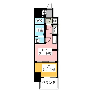 プレサンスジェネ新栄町駅前葵【9階】の間取り