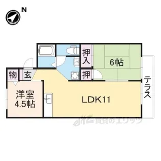 ジョイフル東生駒B棟【1階】の間取り