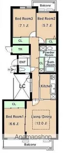 リュゼ経堂【1階】の間取り