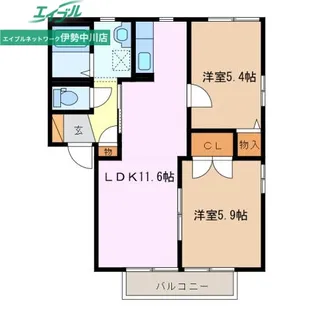 ハートヒルズ中川C【2階】の間取り