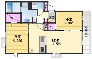 エヴァンタイユ羽衣B棟【1階】の間取り