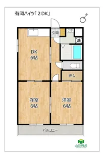 有岡ハイツ「2DK」【1階】の間取り