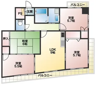 シャルム六ツ門【6階】の間取り