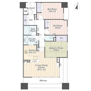 リーデンスタワー湘南平塚【13階】の間取り