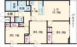 プライムガーデン若木【1階】の間取り