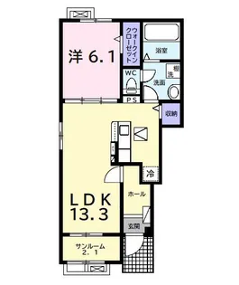 ヴェルビュB【1階】の間取り