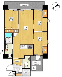 ウィングシャトー宜野湾真志喜【6階】の間取り