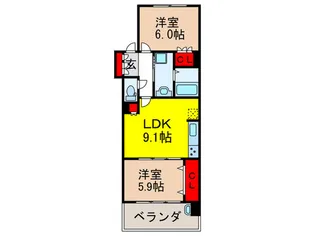 ジオ千里中央フォレストカーサG棟【4階】の間取り