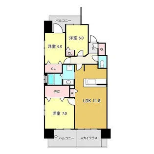 ロイヤルガーデンはりまや町【6階】の間取り