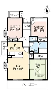 URアルビス五月ヶ丘【1階】の間取り