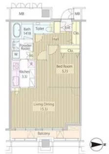 MOMENTO SHIODOME【15階】の間取り