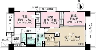 クリオ衣笠フィルソーレ【4階】の間取り