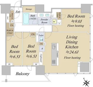 グランドヒルズ恵比寿【21階】の間取り