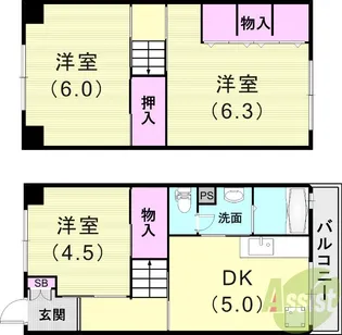 鶴甲コーポ33号棟【3階】の間取り