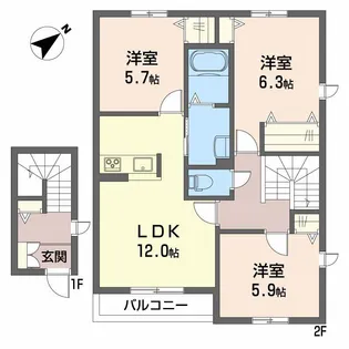 アルトーレ カーサ B棟【2階】の間取り
