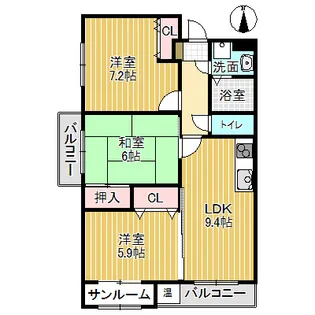 やかたマンション參番館【1階】の間取り
