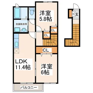 ムーンヴェルジュB・C・D【2階】の間取り